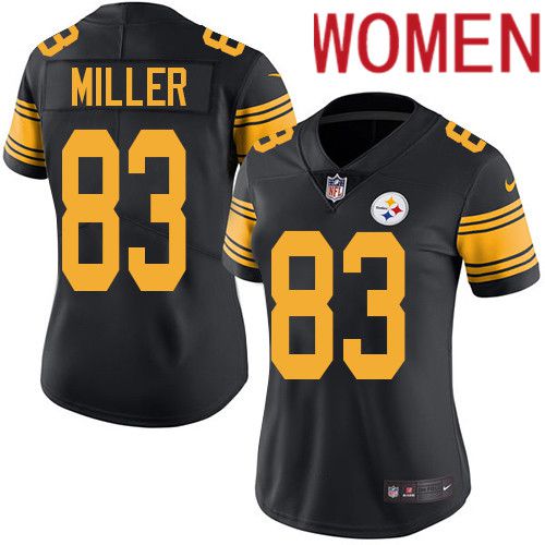 Women Pittsburgh Steelers #83 Heath Miller Nike Black Vapor Limited Rush NFL Jersey->women nfl jersey->Women Jersey